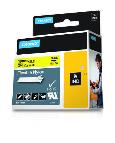 DYMO Textilband – 19 mm × 3,5 m, gelb, schwarz – für DYMO Rhino: 3000, 4200, 5000 und andere