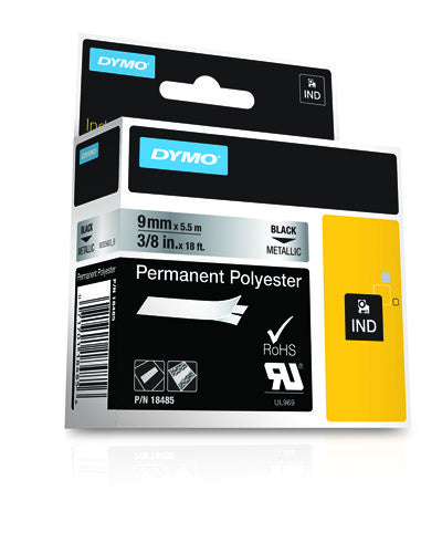 DYMO Schriftband – 9 mm × 5,5 m, silber, schwarz – für DYMO Rhino: 3000, 4200, 5000, und andere