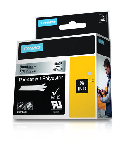 DYMO Schriftband – 9 mm × 5,5 m, silber, schwarz – für DYMO Rhino: 3000, 4200, 5000, und andere