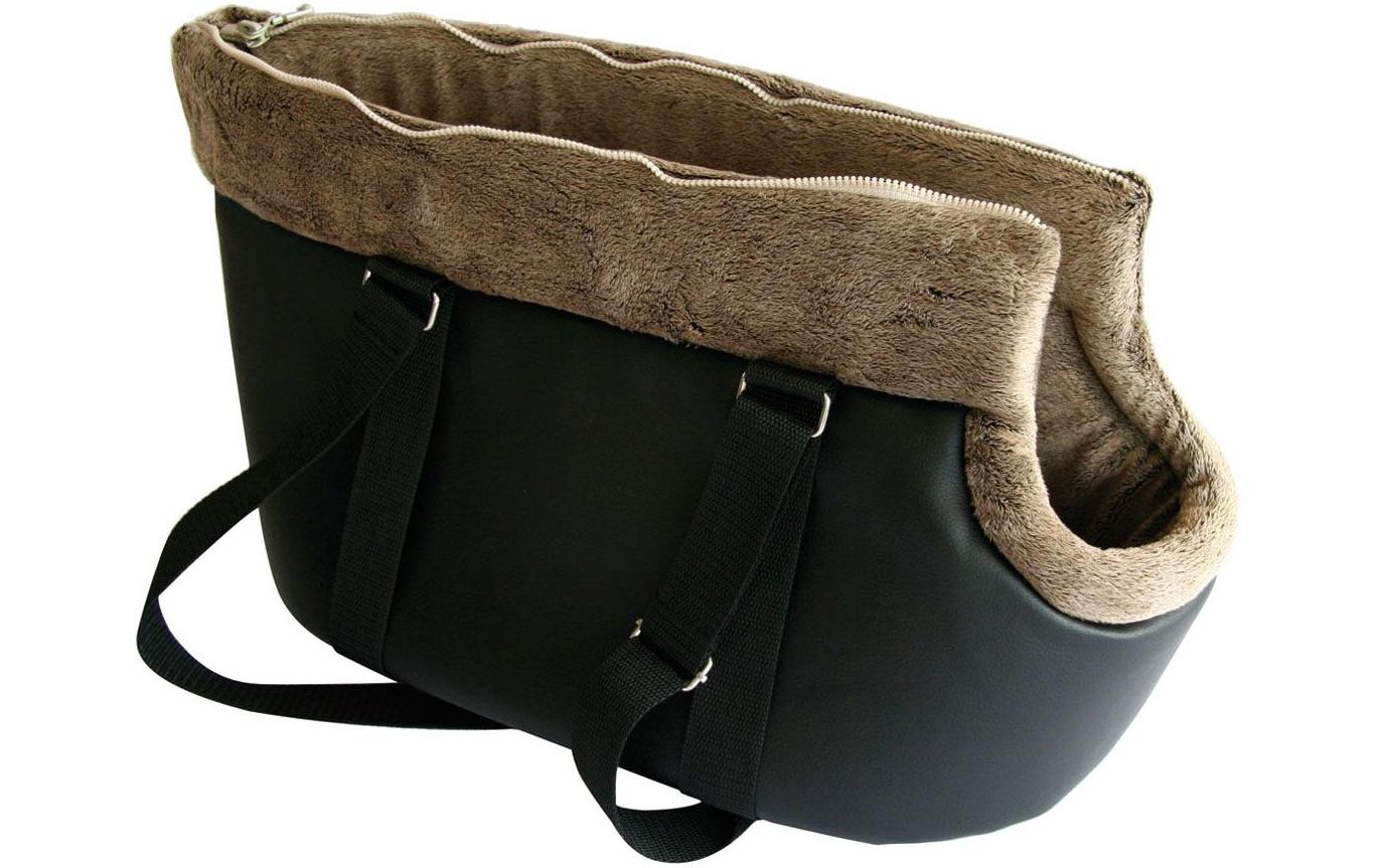 SwissPet Bali – Tragetasche für Katze und Hund, Velour, Kunstleder, Dunkelbraun, 30 × 30 × 50 cm