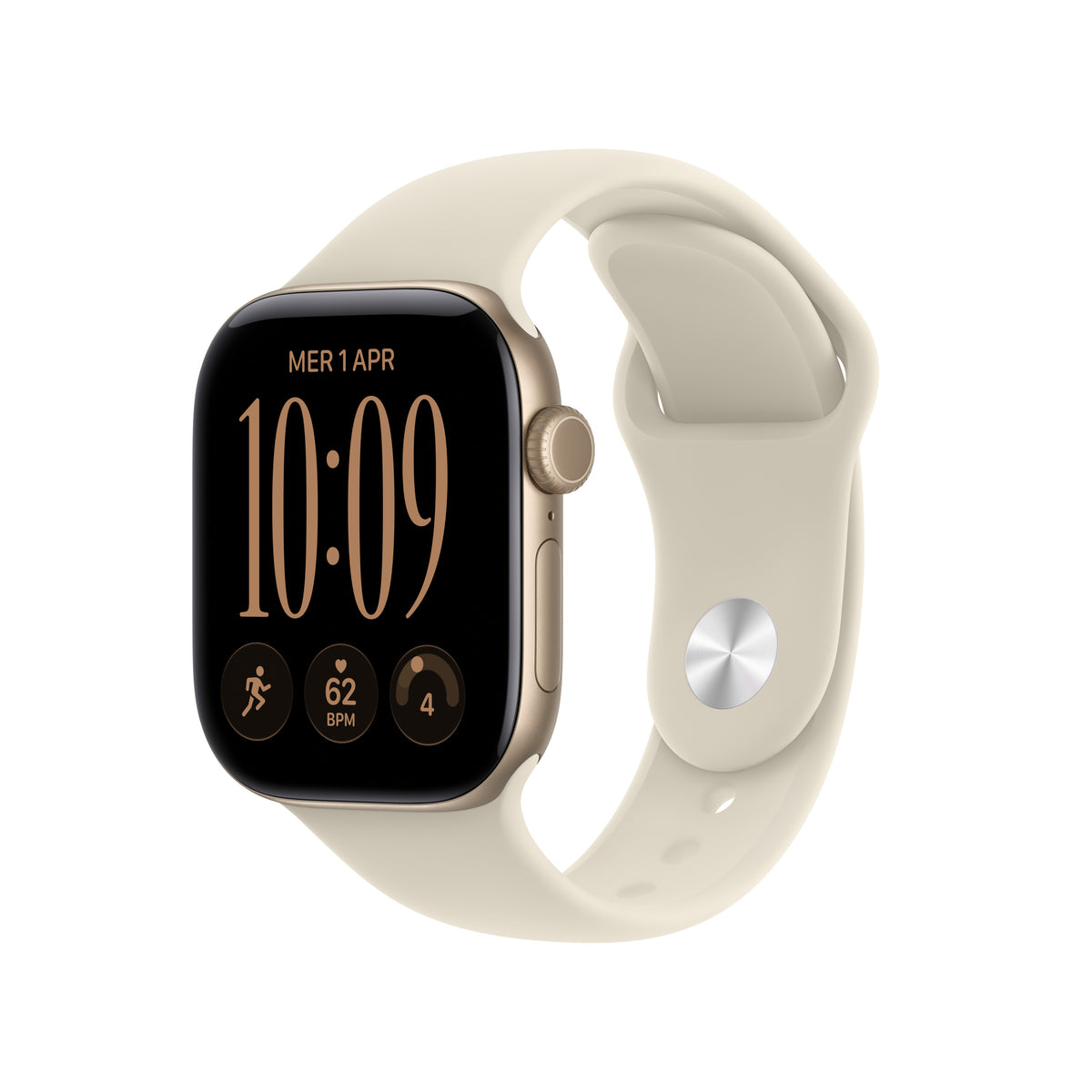 Apple Watch Series 12 42 mm GPS – Aluminium Gold, Sportarmband, Sand, S/M, 50 m, für iPhone