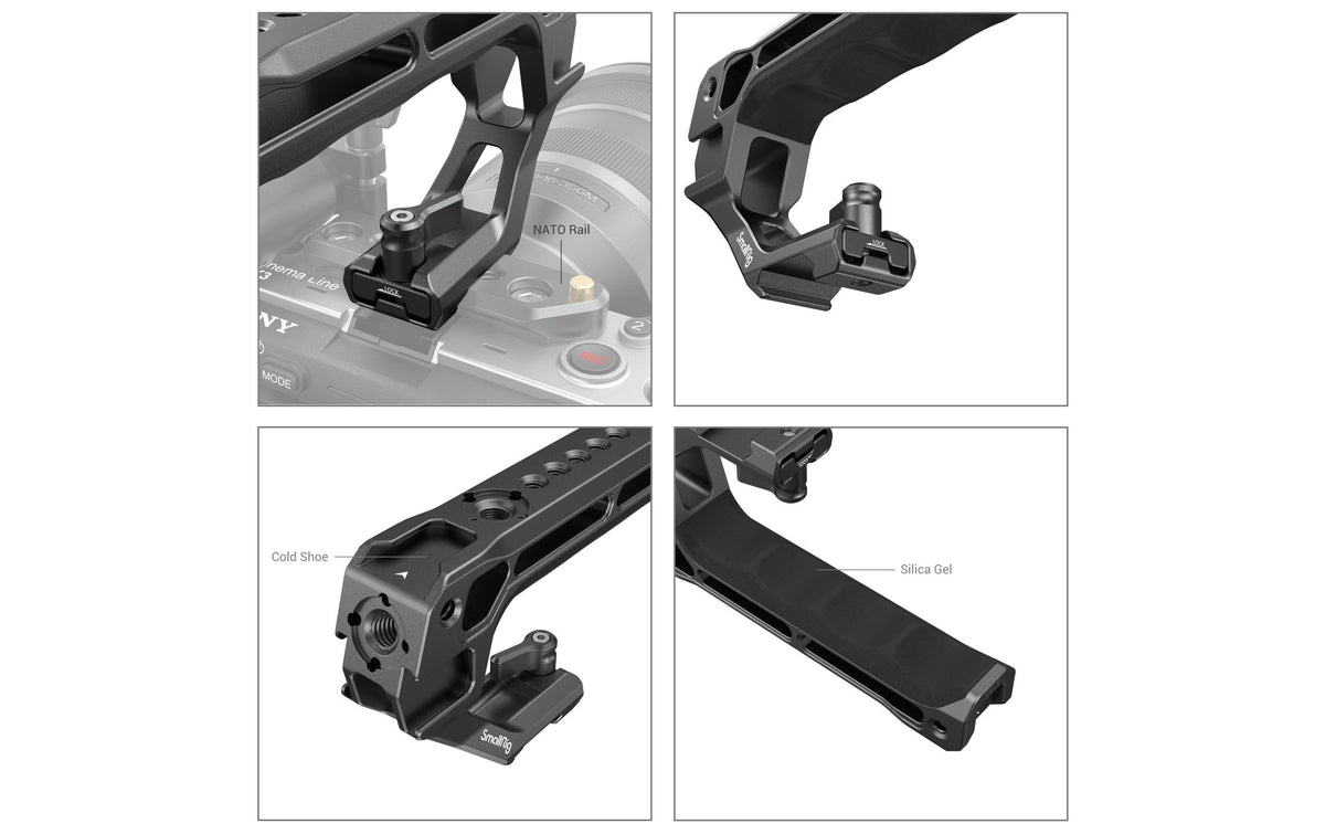 SmallRig 3766 NATO Top Handle – Aluminium, 10 kg, 1/4" & 3/8" – für NATO-Schiene – Schwarz