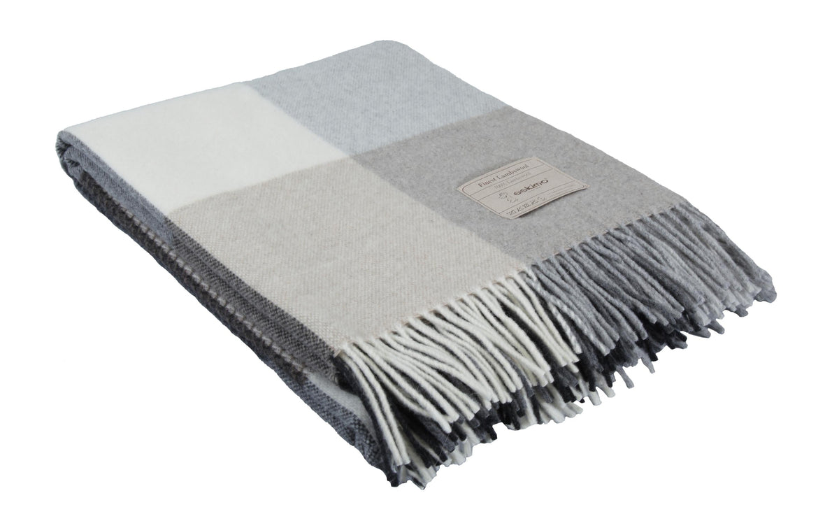 Eskimo Firenze Wohndecke – Lammwolle, Kariert, Braun/Weiss – 130 × 180 cm