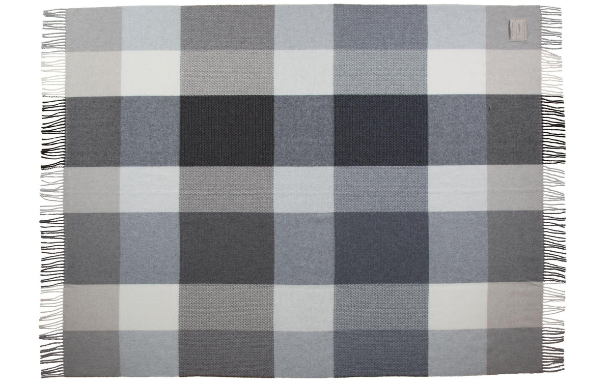 Eskimo Firenze Wohndecke – Lammwolle, Kariert, Braun/Weiss – 130 × 180 cm