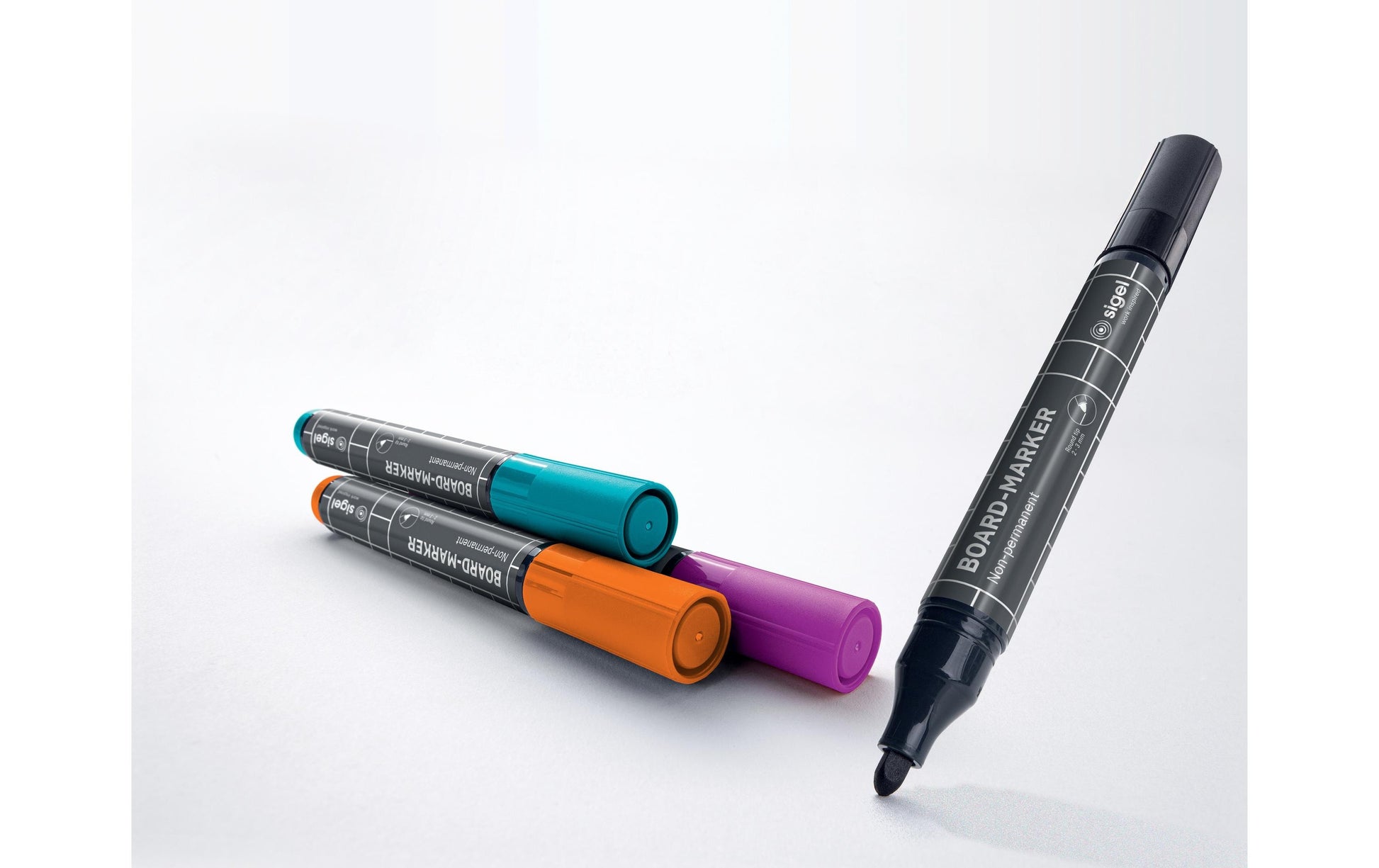 Sigel Whiteboard-Marker – Rundspitze 2–3 mm, 4 Farben, 4 Stk., feucht abwischbar – für Papier