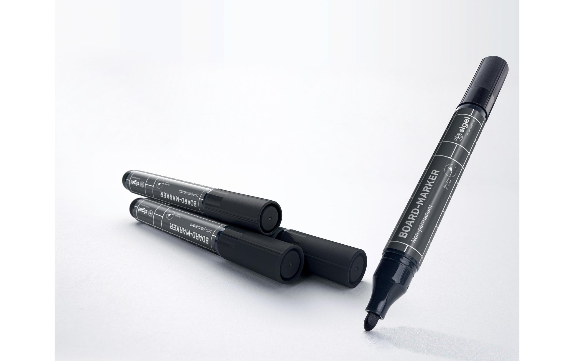 Sigel Whiteboard-Marker – 2–3 mm, schwarz, 4 Stk., feucht abwischbar – für Papier
