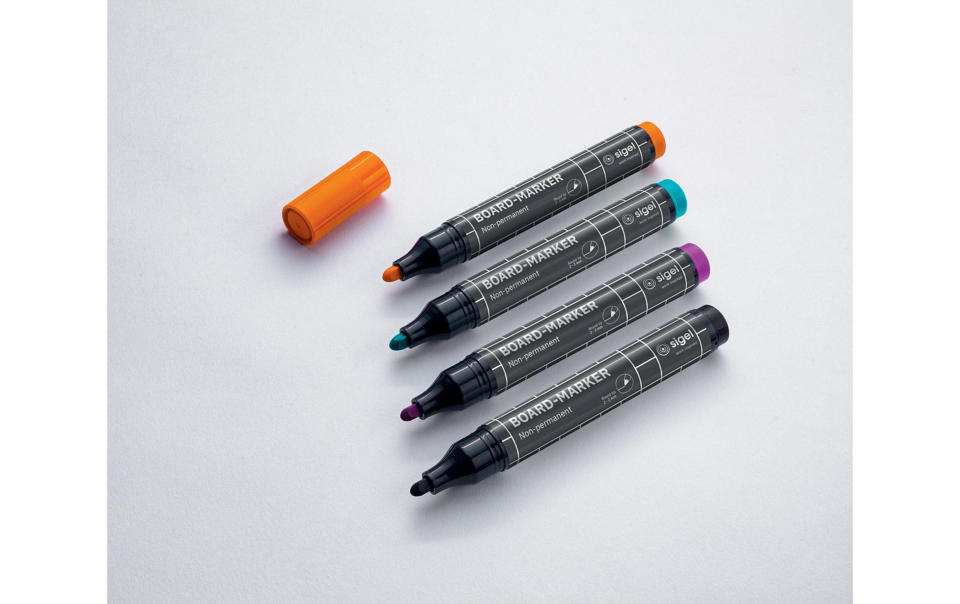 Sigel Whiteboard-Marker – Rundspitze 2–3 mm, 4 Farben, 4 Stk., feucht abwischbar – für Papier