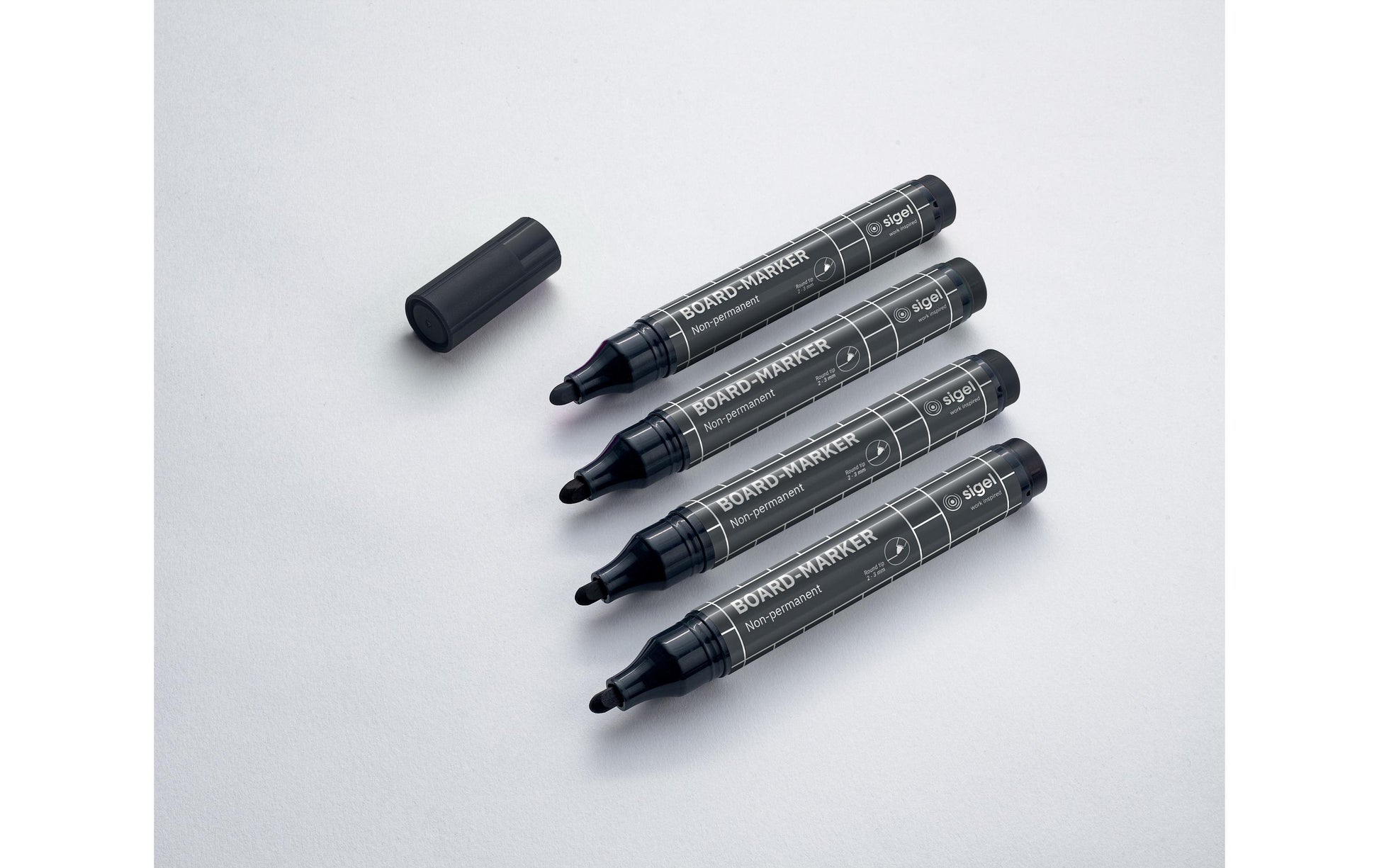 Sigel Whiteboard-Marker – 2–3 mm, schwarz, 4 Stk., feucht abwischbar – für Papier