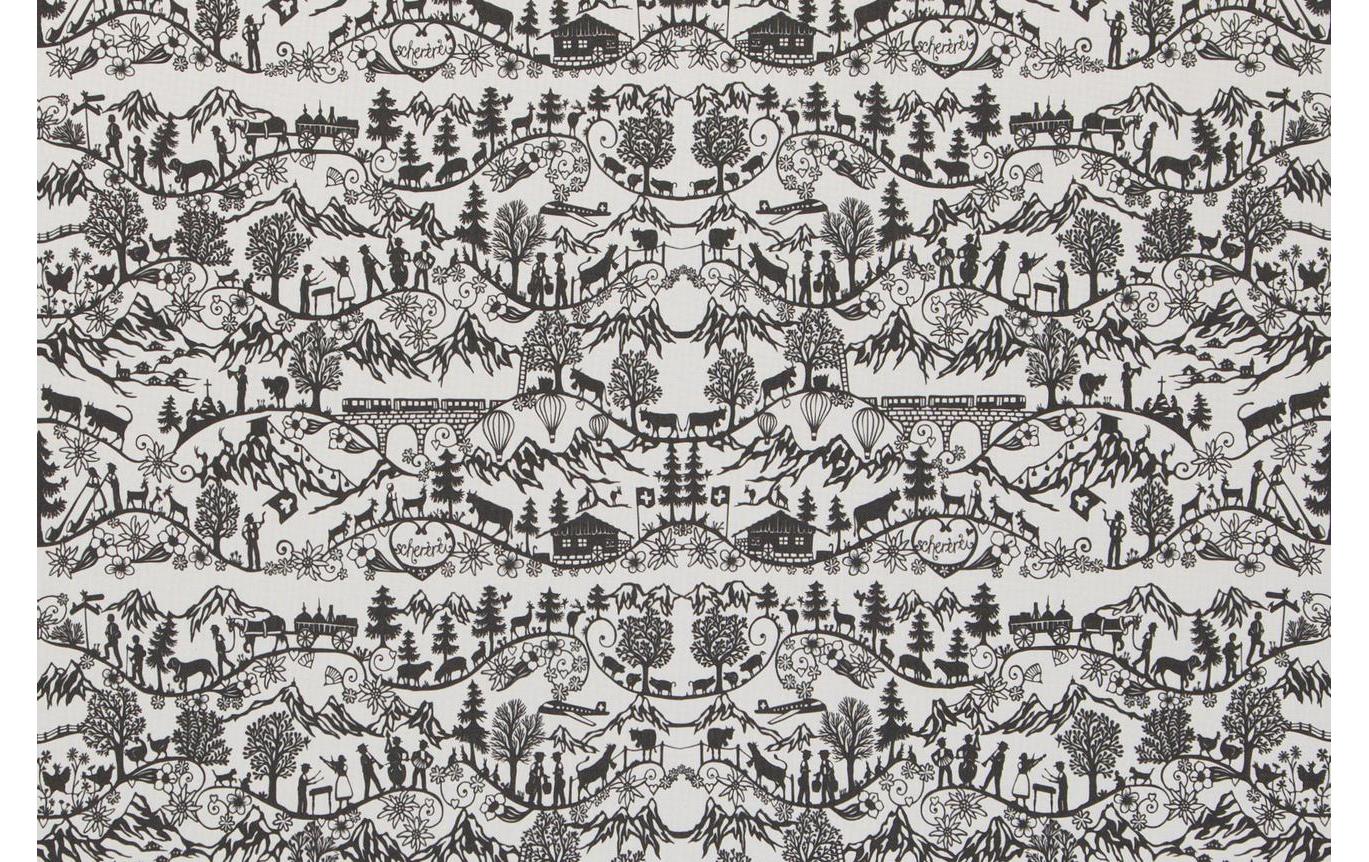 Hubatka Tischläufer – 48×135 cm, Baumwolle, Weiss/Schwarz, Scherenschnitt Landleben