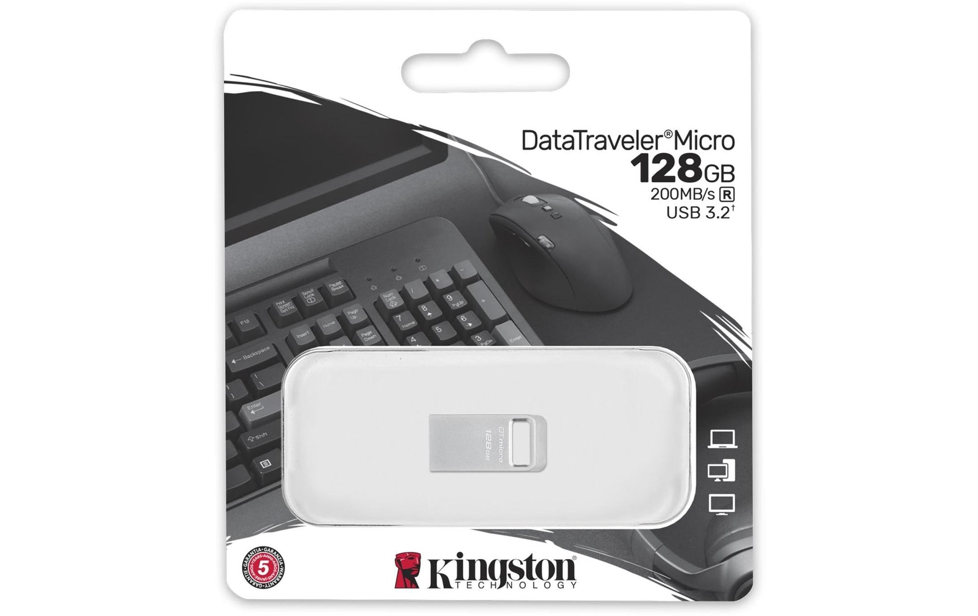 Kingston Technology Kingston DT Micro USB-Stick – 128 GB, USB 3.2 Gen 1, 200 MB/s, Metallgehäuse
