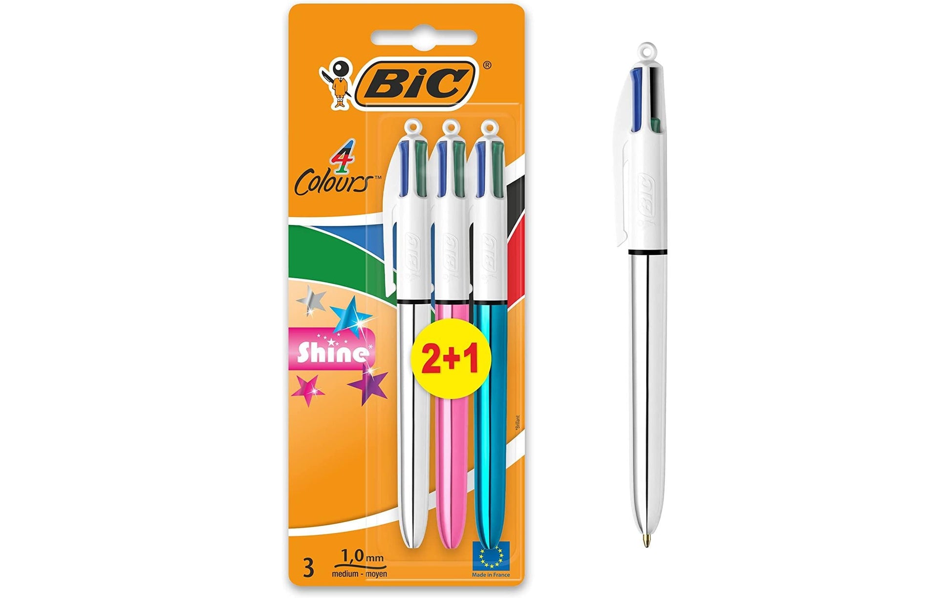 BIC 4 Colours Original Kugelschreiber – 3er Pack, 4 Farben (Schwarz, Blau, Rot, Grün), Spitze 0,32 mm, nachfüllbar