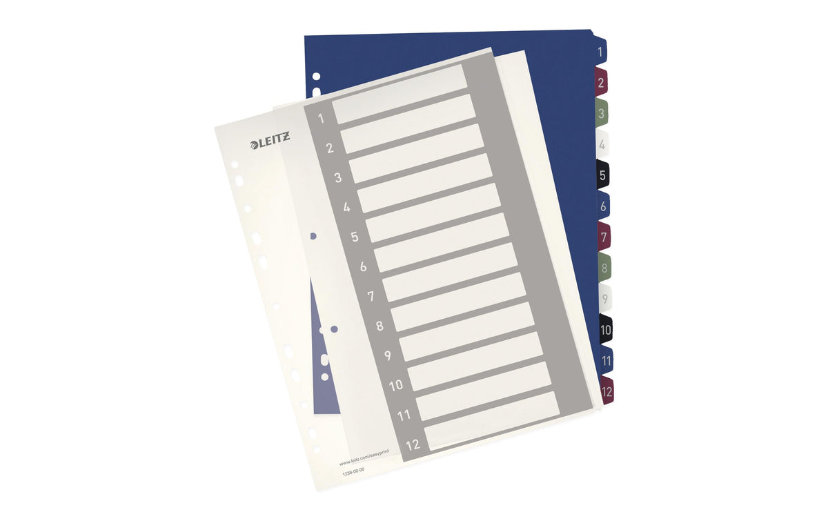 Leitz Style Register 24,5 cm – nummeriert 1–12, PP, mehrfarbig, PC-beschriftbar
