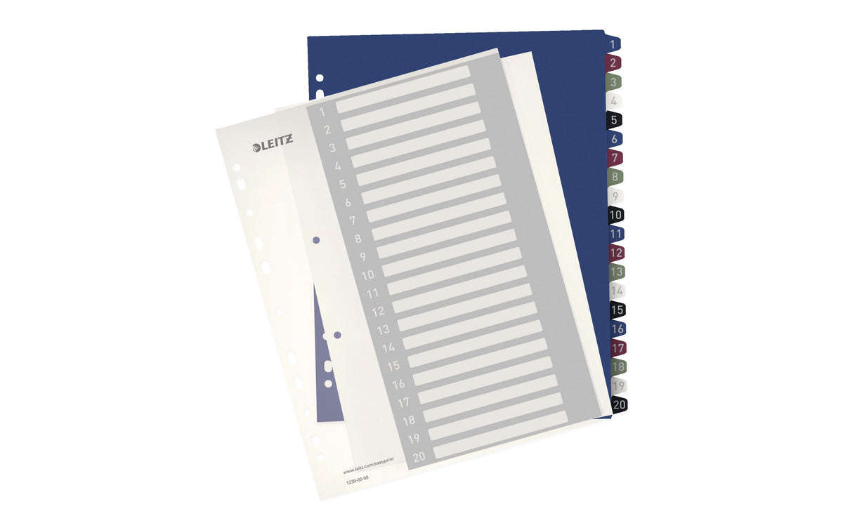 Leitz Style Register 24,5 cm breit – nummeriert 1–20, PP, mehrfarbig, PC-beschriftbar
