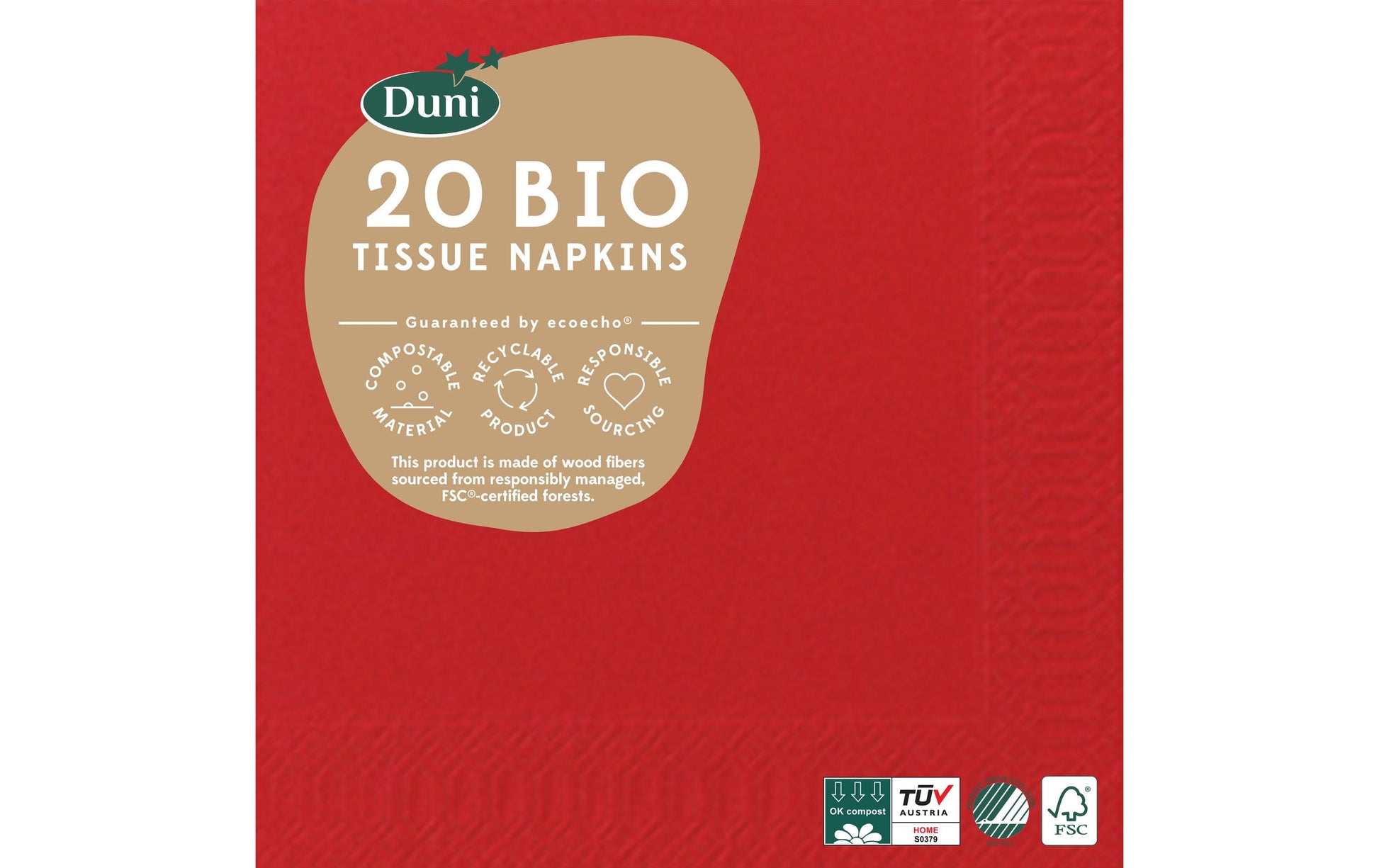 Duni Servietten – 24 × 24 cm – 3-lagig, Tissue, rot – 20 Stk., FSC