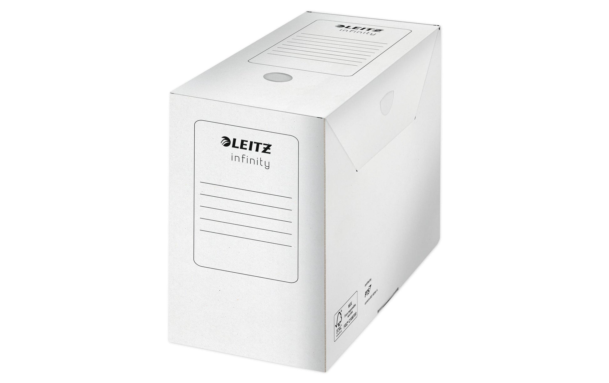 Leitz Infinity Archivschachtel – für A4, B 150 × H 255 × T 330 mm, mit Verschlusslasche, weiss, Karton