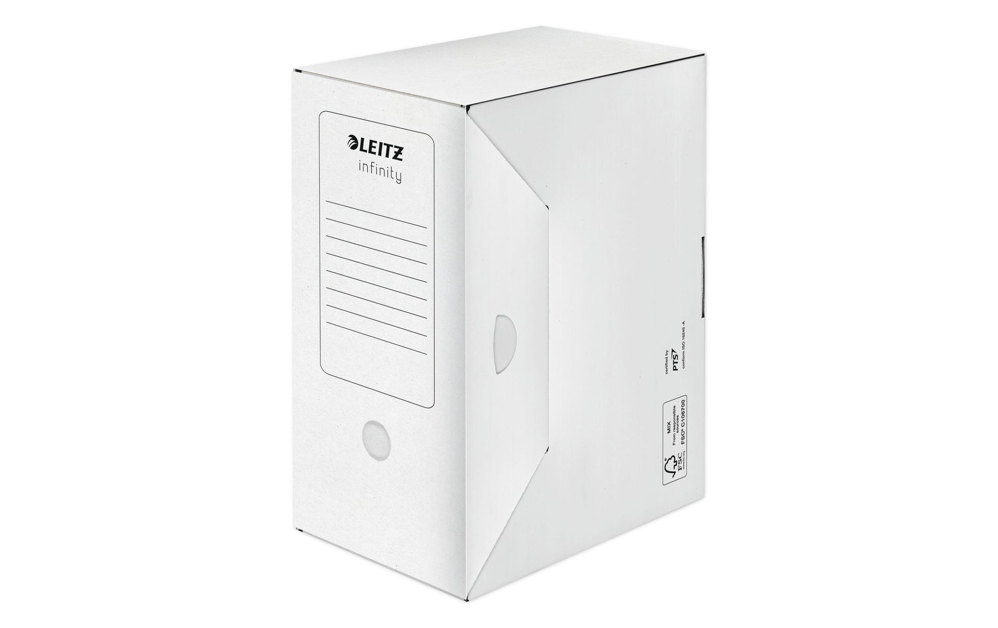 Leitz Infinity Archivschachtel – für A4, B 150 × H 255 × T 330 mm, mit Verschlusslasche, weiss, Karton
