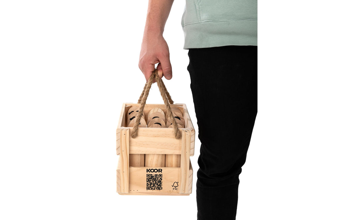 KOOR Mölkky – 3–6 Spieler – Wurfstock 5 × 20 cm, Leikki 5 × 15 cm – ab 6 Jahren – Holz, braun – FSC