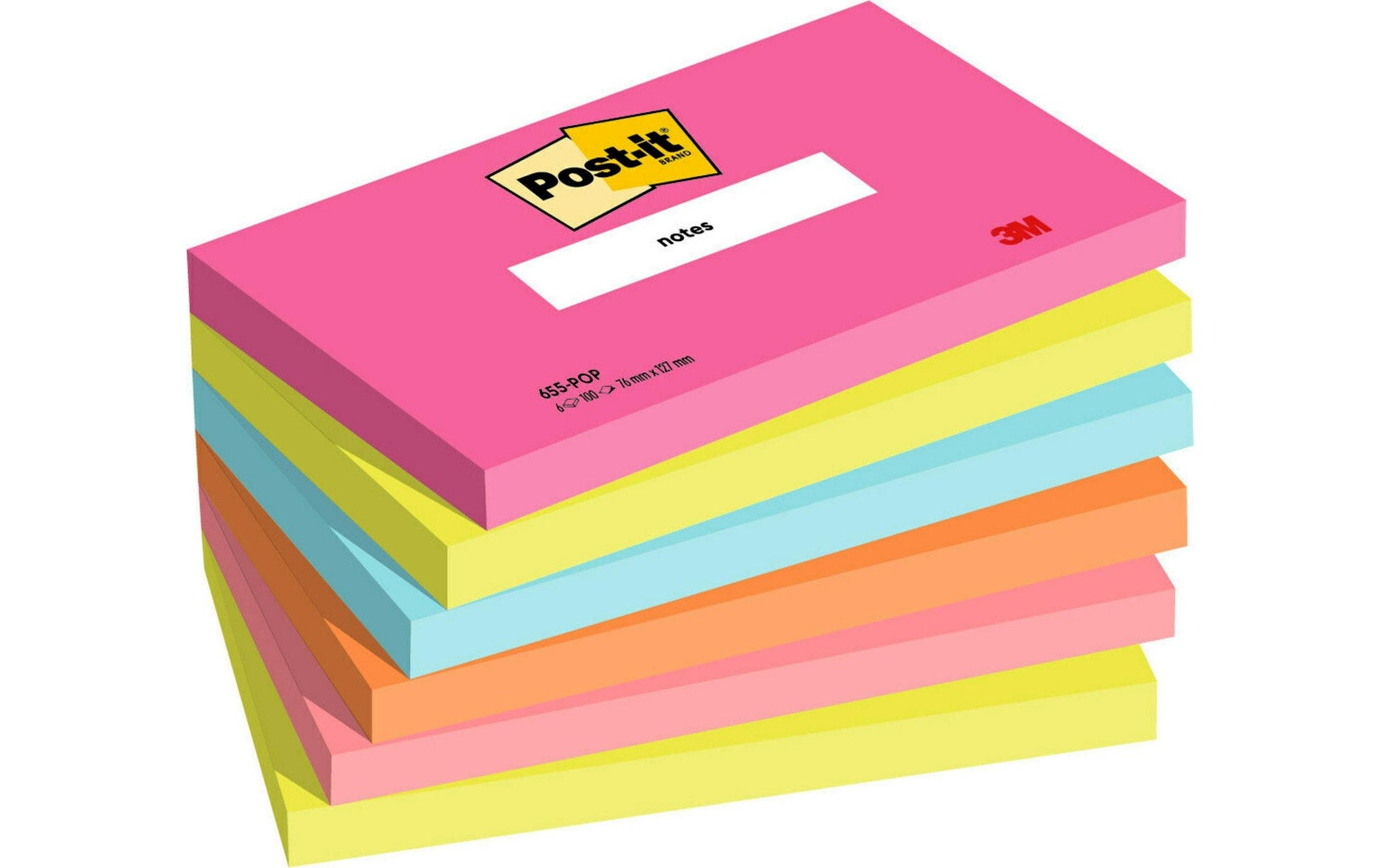 Post-it Super Sticky Haftnotizen – 127 × 76 mm – sortiert, 100 Blatt/Block, 6er-Pack, PEFC