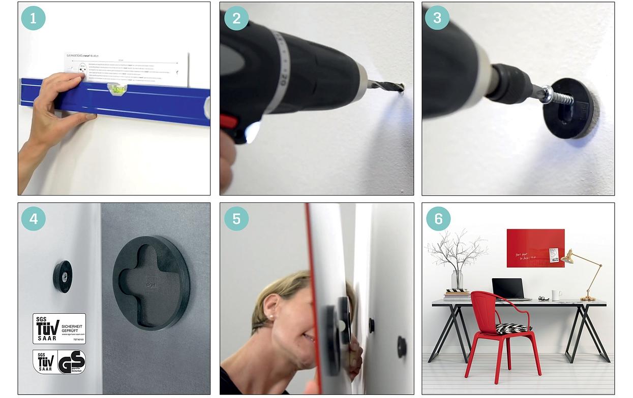 Sigel Whiteboard – 60 × 40 cm, Glas, magnetisch, Wandmontage, inkl. SuperDym-Magnetwürfel, Montagesatz