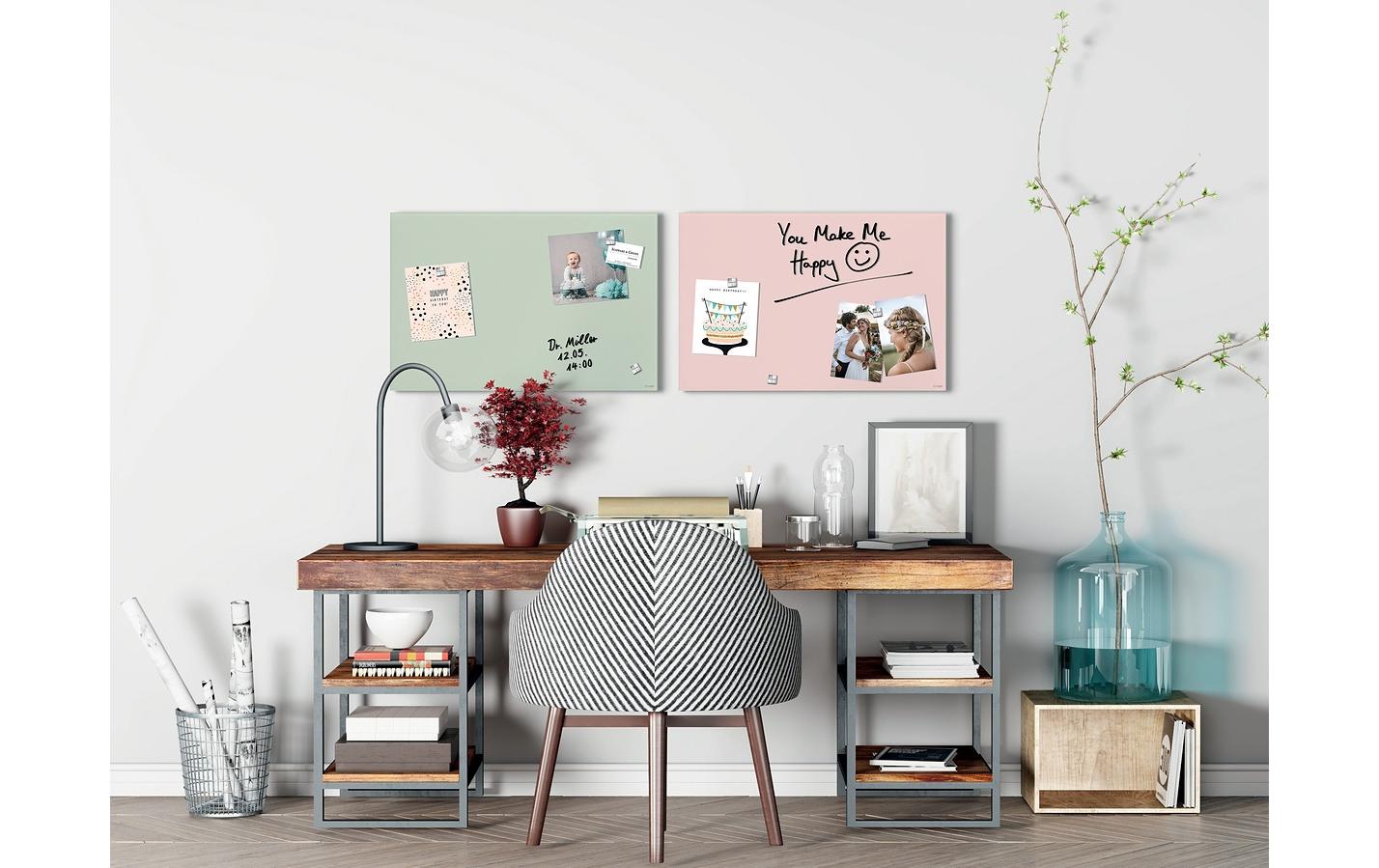 Sigel Whiteboard – 60 × 40 cm, Glas, magnetisch, Wandmontage, inkl. Magnetwürfel, Montagesatz