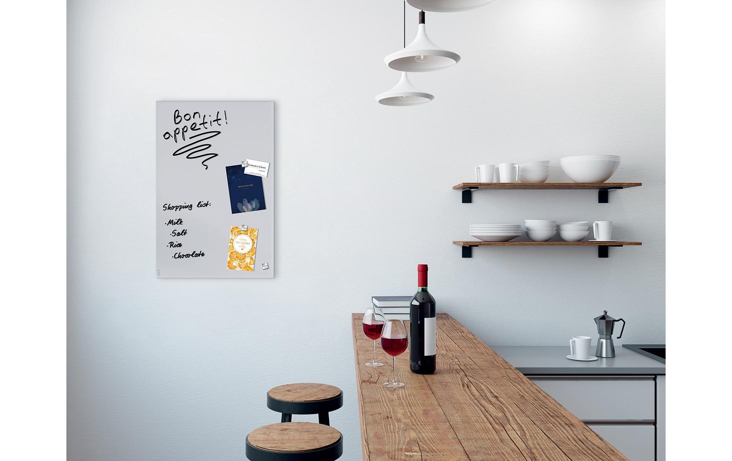 Sigel Whiteboard – 60 × 40 cm, Glas, magnetisch, Wandmontage, inkl. SuperDym-Magnetwürfel, Montagesatz
