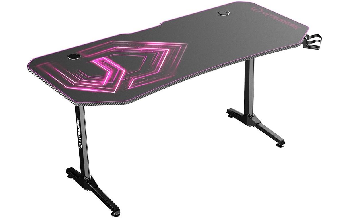 Ultradesk Rollbarer Computertisch, 1'750×750×760 mm, bis 100 kg, LED-RGB, schwarz/rosa