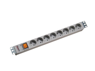 Bachmann Steckdosenleiste, 8×T13, mit Schalter, 1,5 m Kabel, 19" 1U, 440×44×44 mm – Aluminium