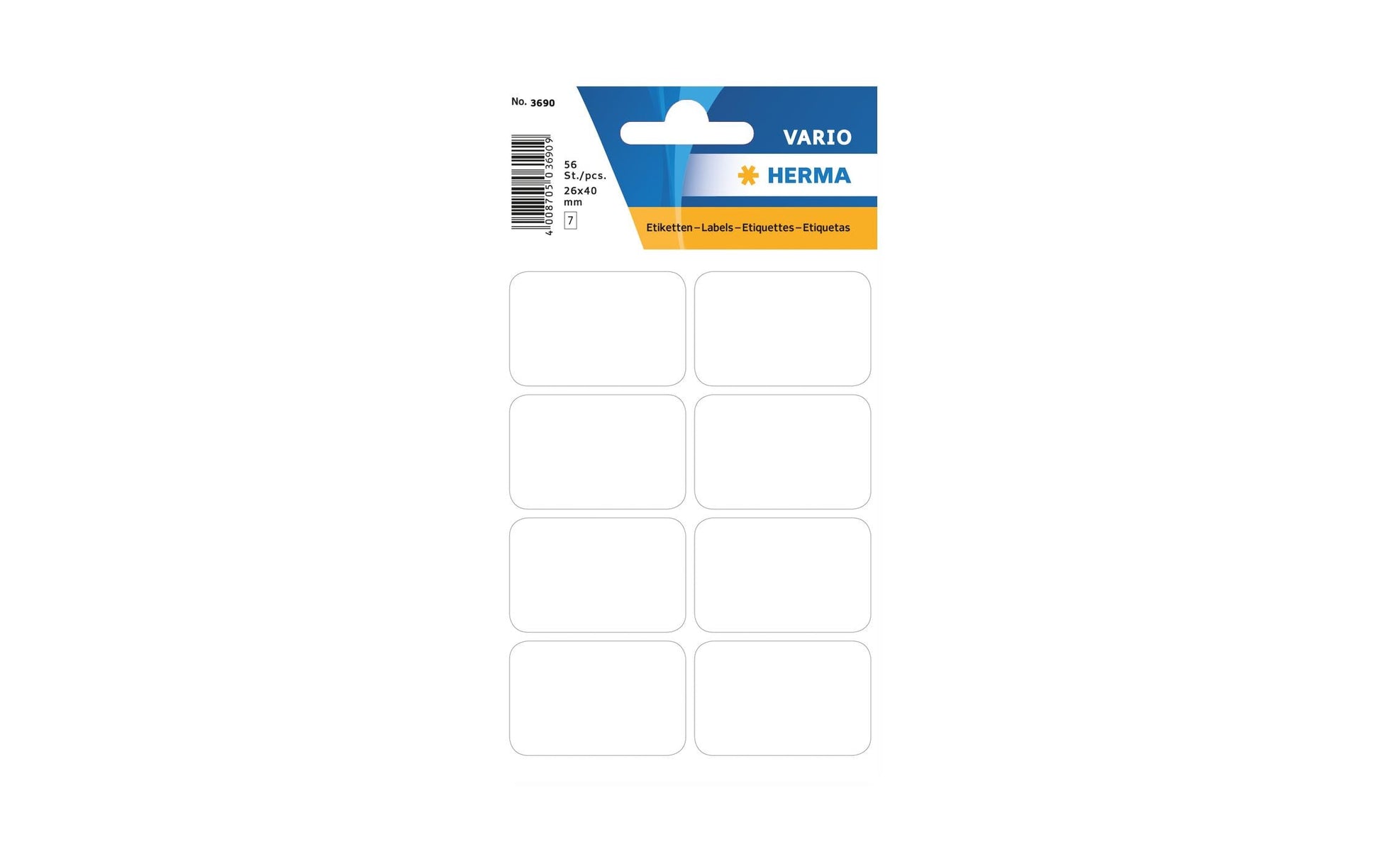 HERMA Vario Schuletiketten – 26 × 40 mm, Abgerundete Ecken, 56 Stk, 7 Bogen, Papier, Permanent Haftend