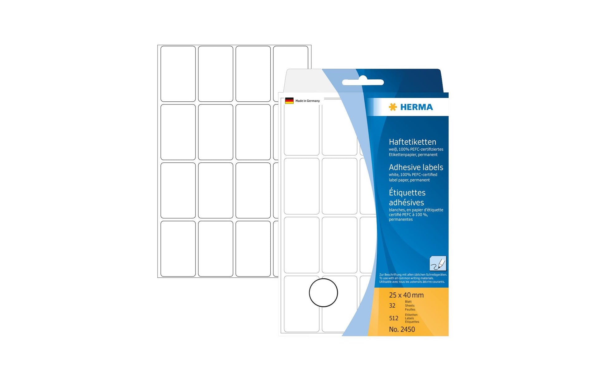 HERMA Schuletiketten – 25×40 mm, Abgerundete Ecken, 512 Stk, 32 Bogen, Papier