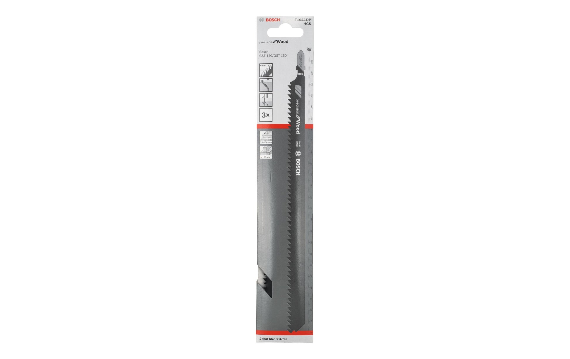 Bosch Professional – Stichsägeblatt, T 1044 DP Precision for Wood, 250 mm, schwarz, 3 Stk.