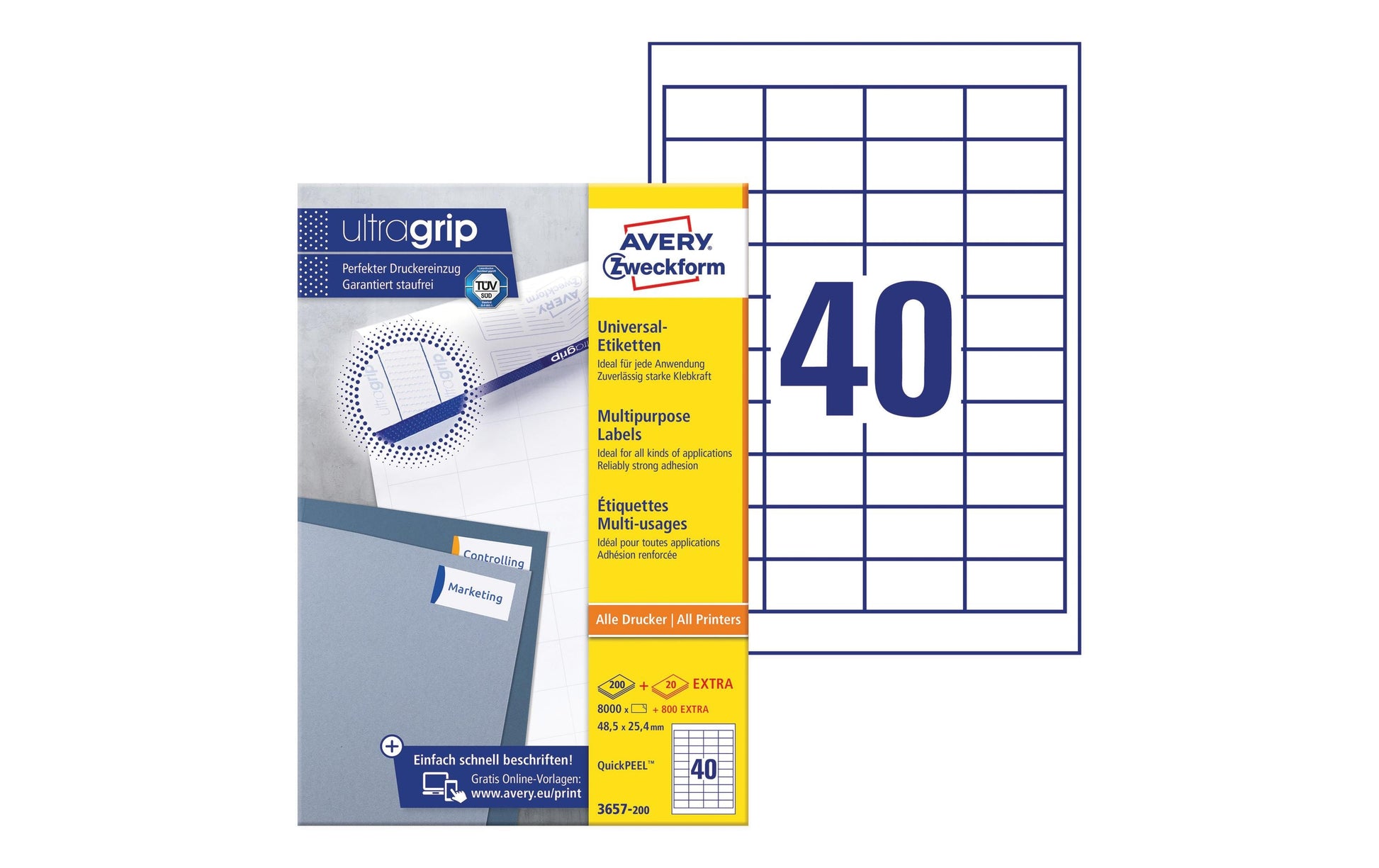 AVERY Zweckform Schuletiketten – 48,5×25,4 mm, 8000 Stk, 200 Bogen
