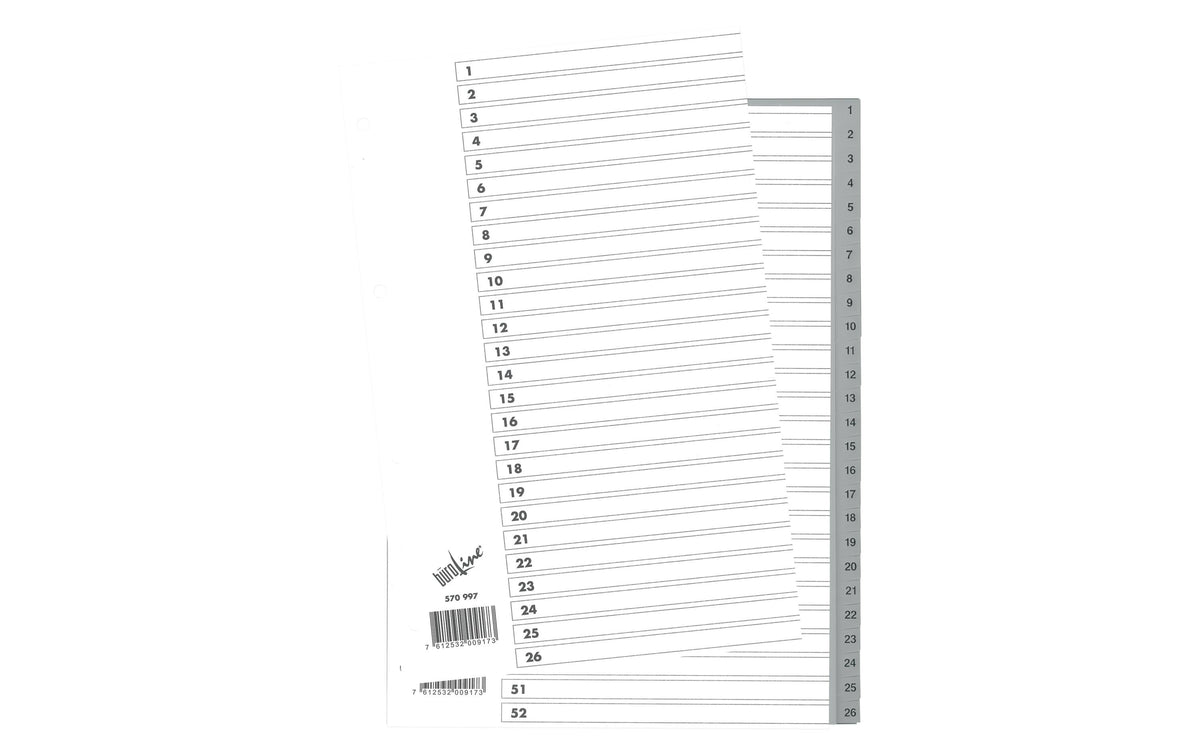 Buroline Büroline Register A4 – nummeriert 1–52, PP, grau, ohne Indexblatt
