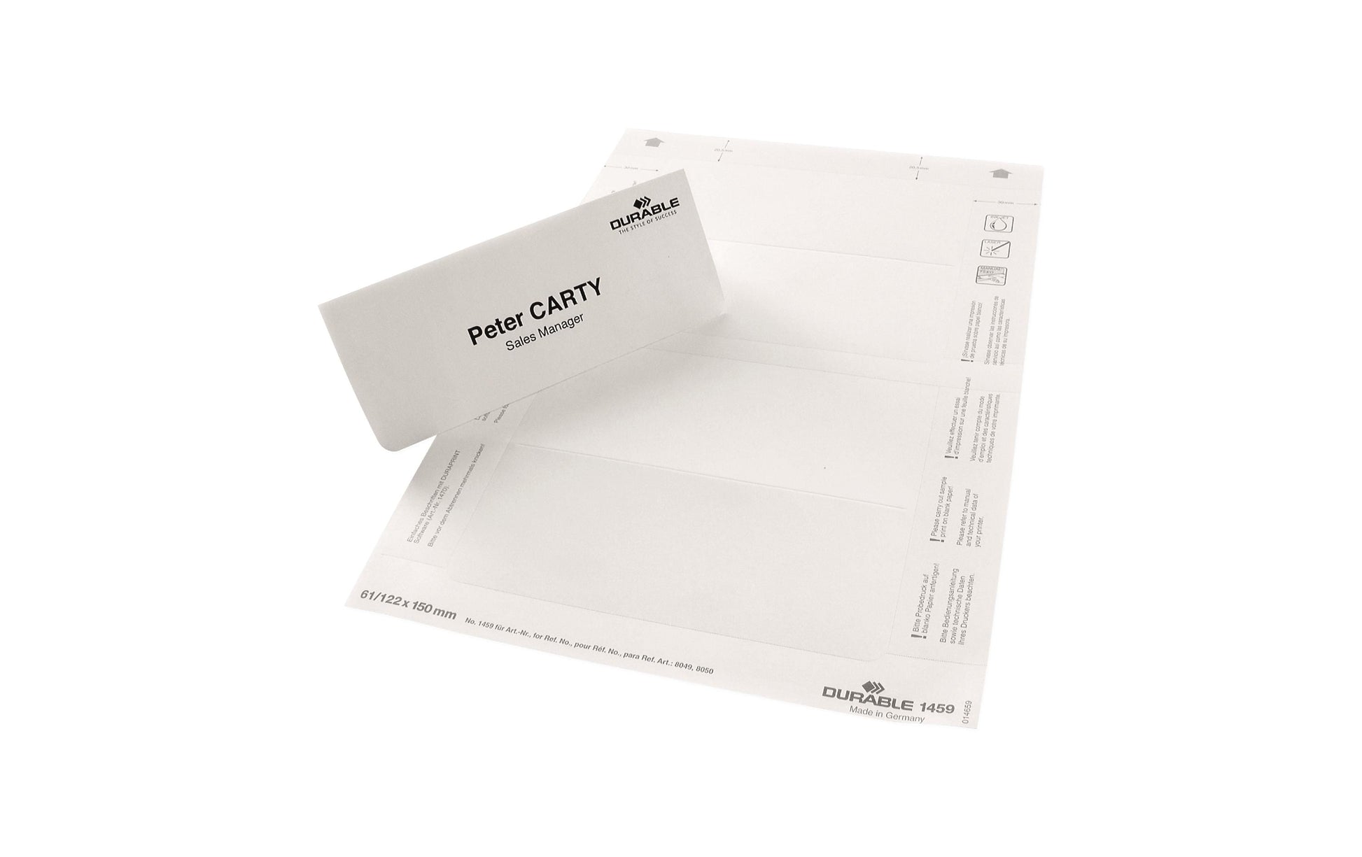 Durable Schuletiketten – für Namensschilder 8006, 8502, 8507 und mehr – 60×30 mm, 540 Stk, 20 Bogen, Papier