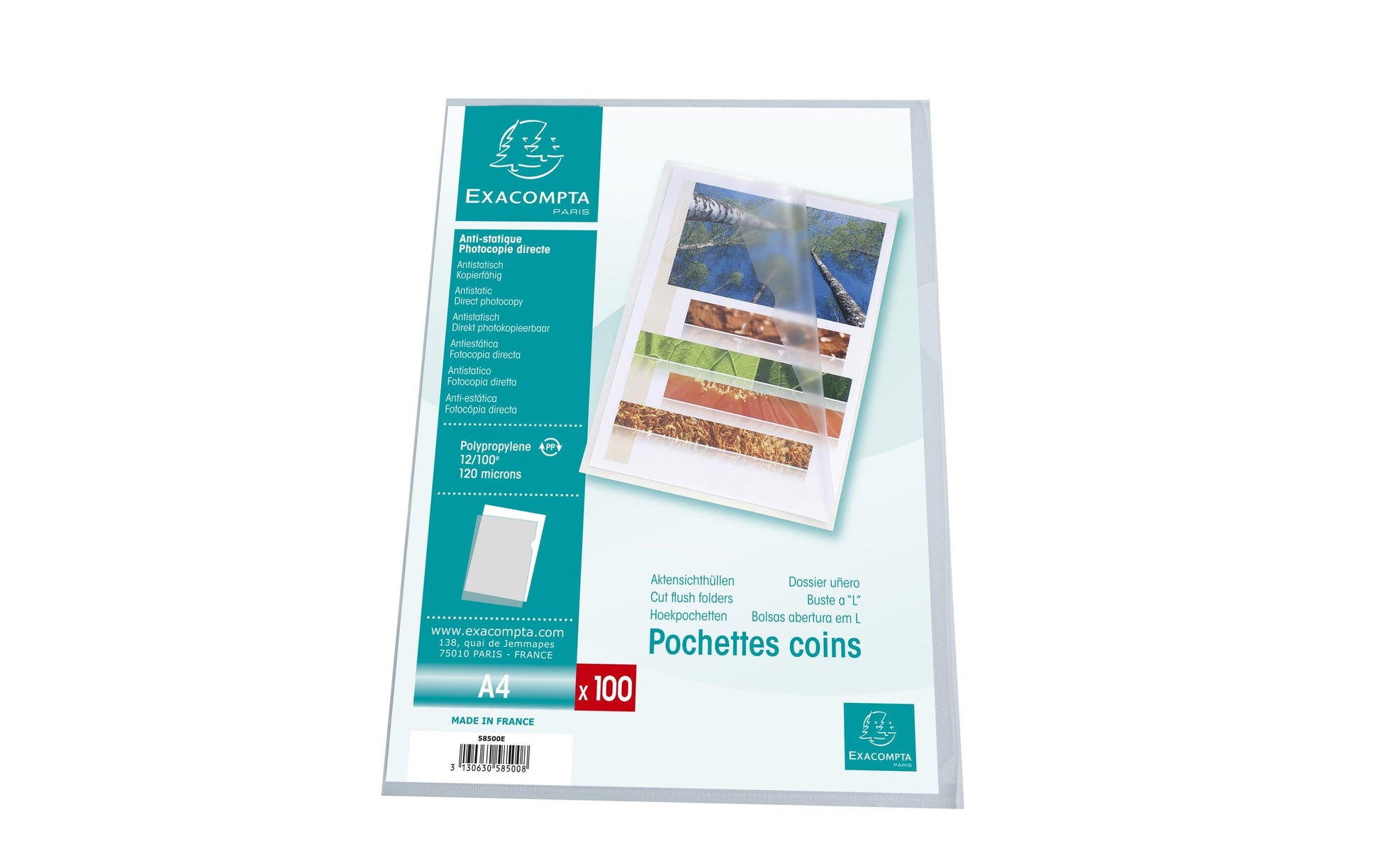 Exacompta Sichthülle A4, blendfrei genarbt, 120 µm, assortiert – 100 Stück