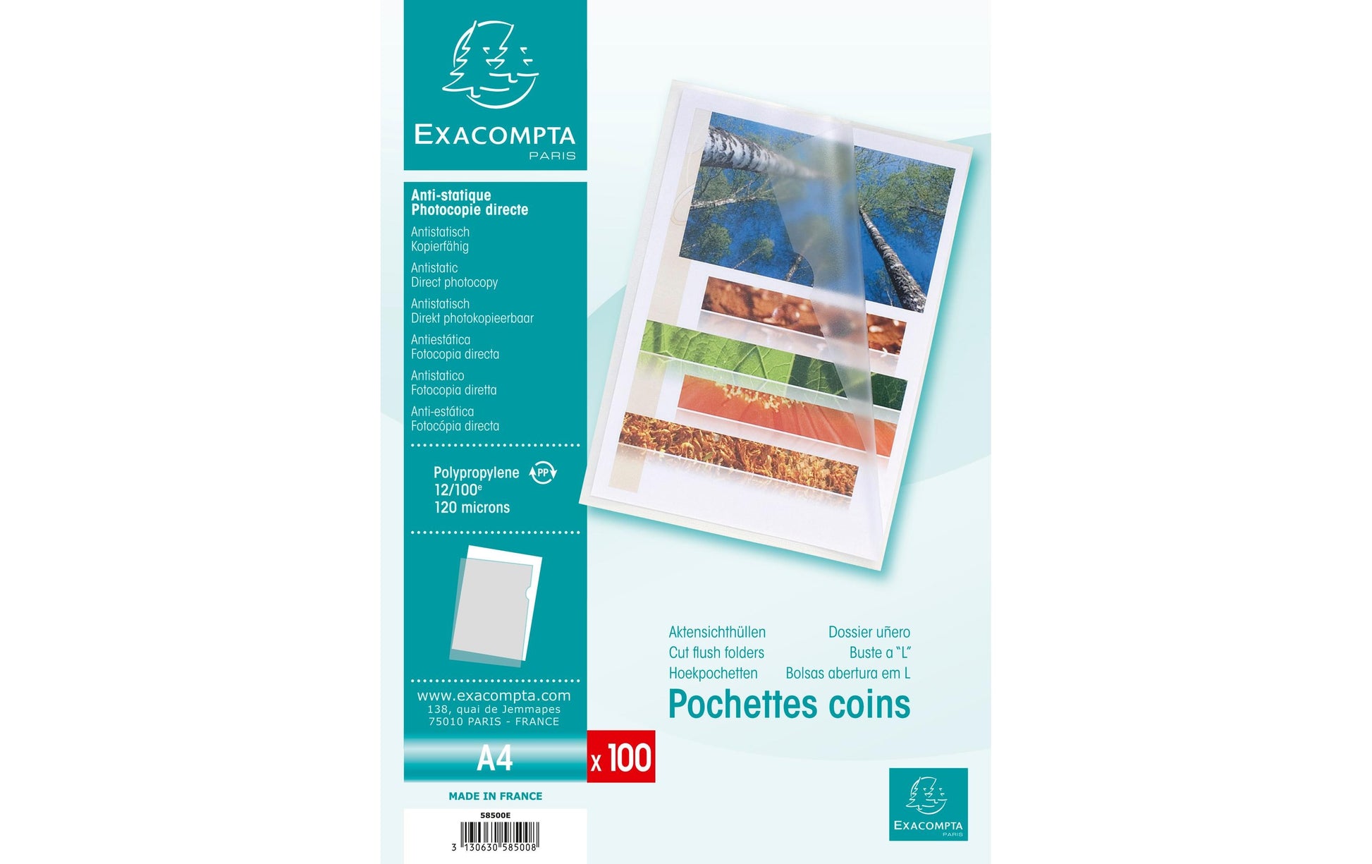 Exacompta Sichthülle A4, blendfrei genarbt, 120 µm, assortiert – 100 Stück