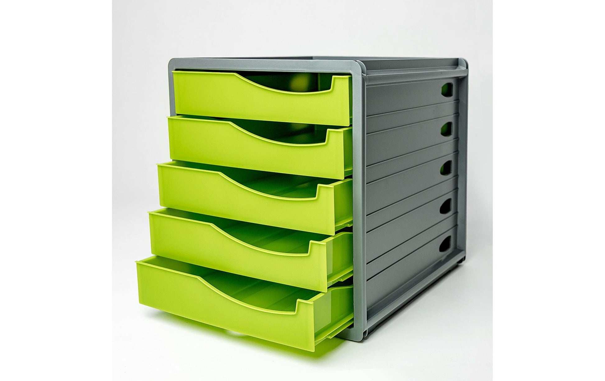 Rotho Spacebox Schubladenelement – 5 Schubladen, Anthrazit/Grün, Polystyrol (PS), B 285 × H 320 × T 330 mm