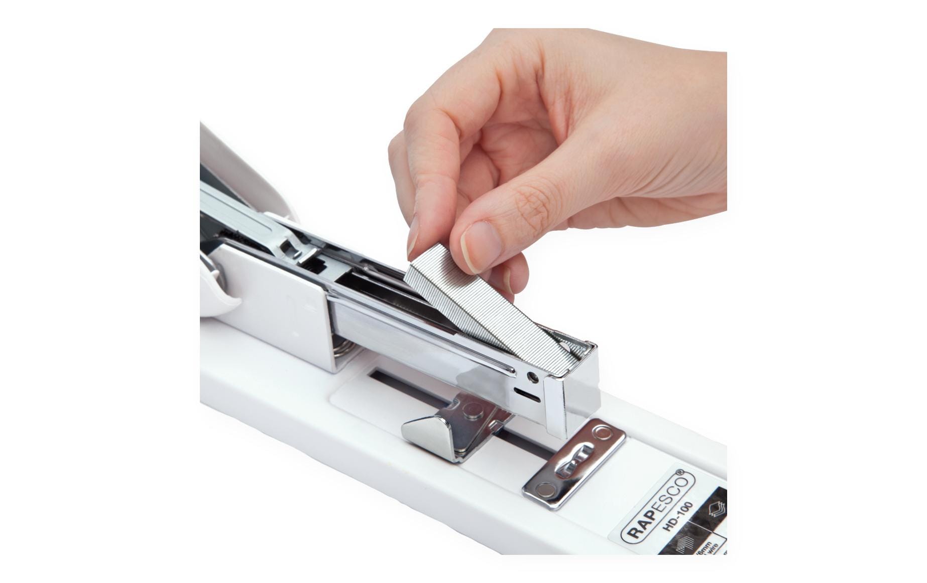 Rapesco ECO HD-100 Blockheftgerät – 100 Blatt, Flat Clinch, für 24/6, 24/8, 923/6-13, Ausladung 55 mm, weiss