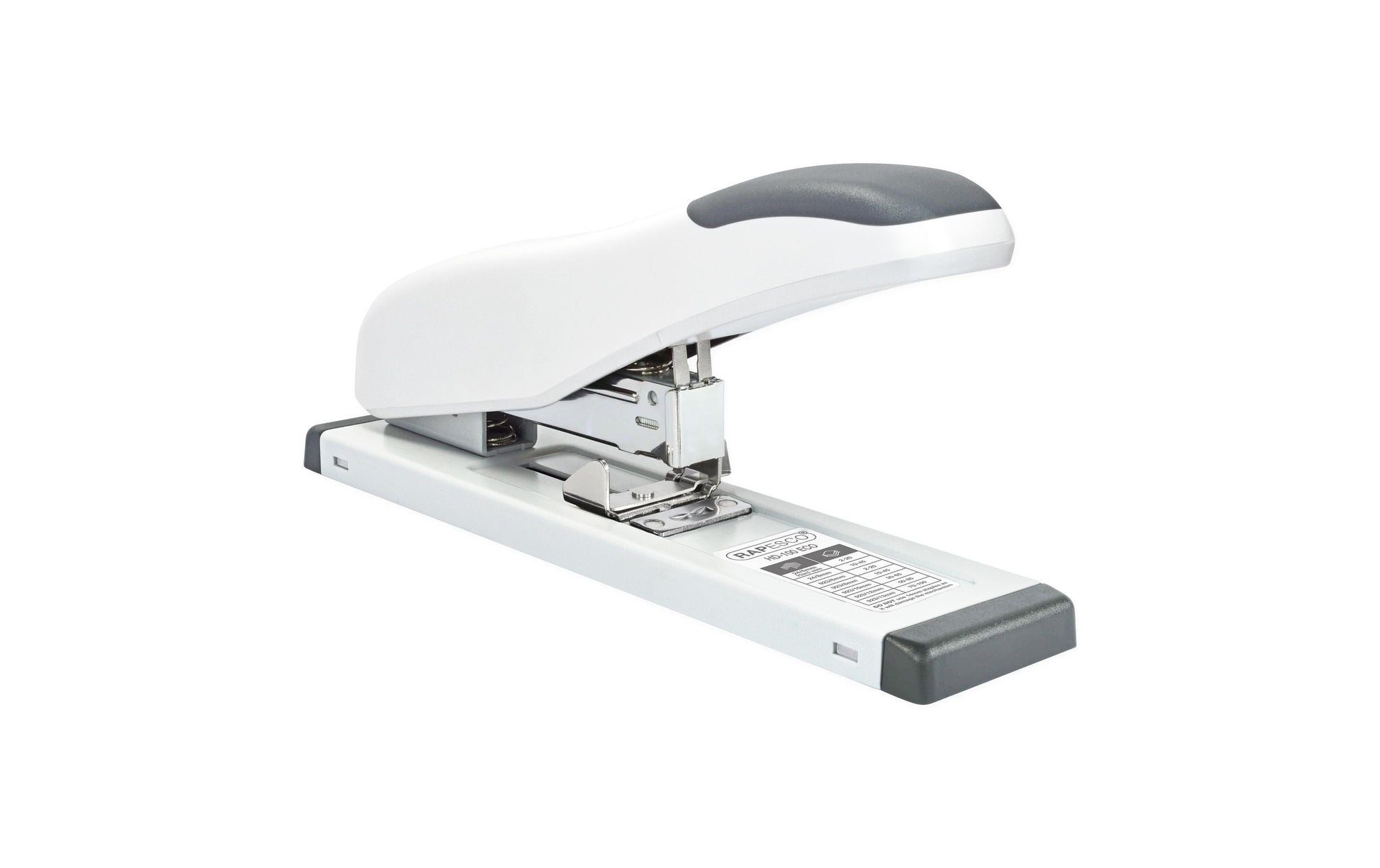 Rapesco ECO HD-100 Blockheftgerät – 100 Blatt, Flat Clinch, für 24/6, 24/8, 923/6-13, Ausladung 55 mm, weiss