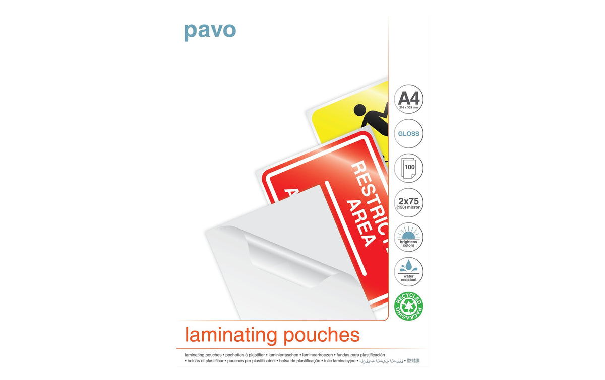 PAVO Laminierfolien A4 – 150 µm, glänzend, 100 Stück