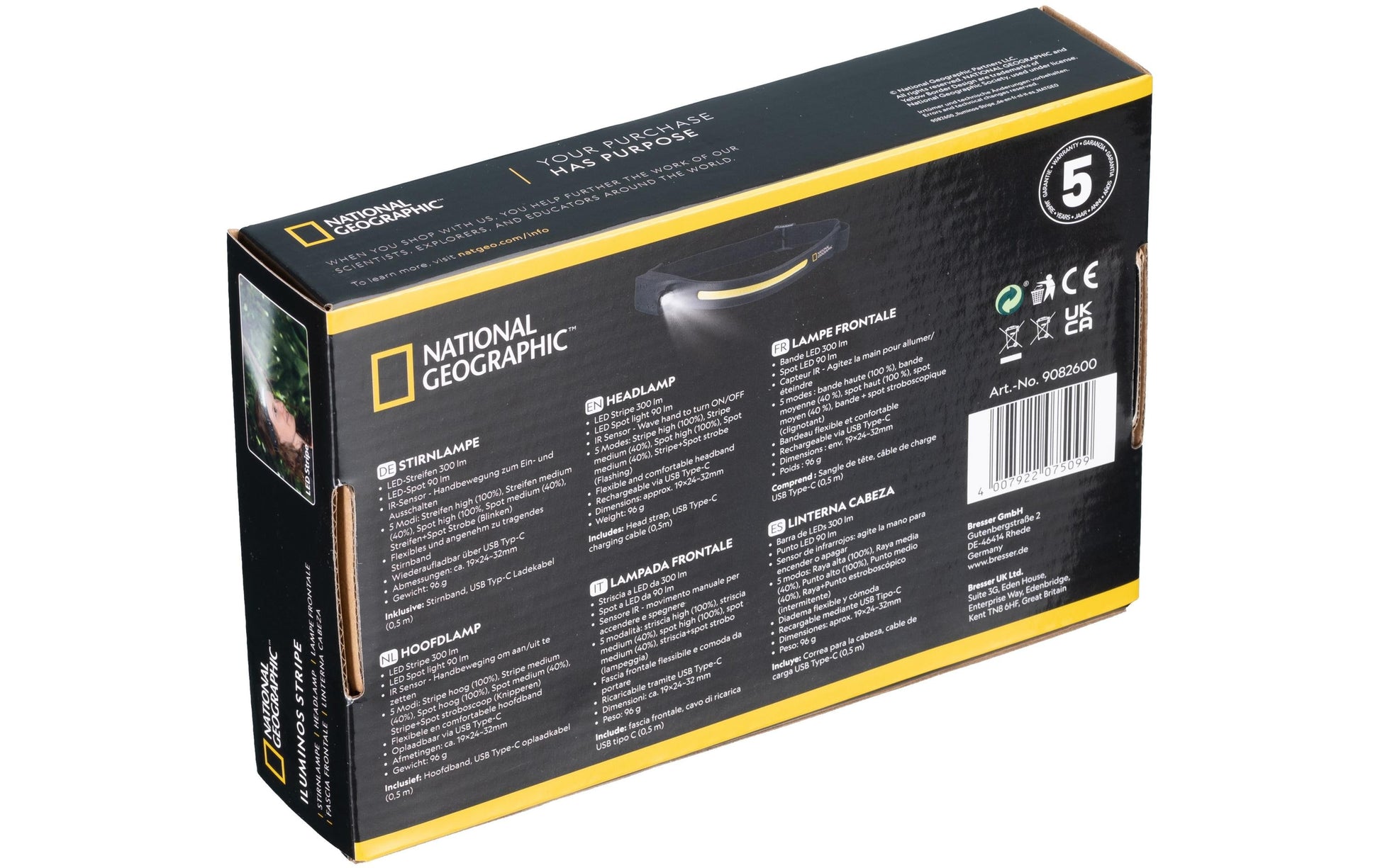 National Geographic Iluminos Stripe Stirnlampe – 300 lm – Schwarz