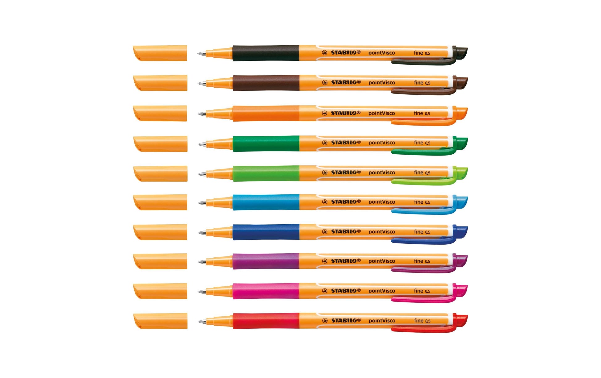 STABILO pointVisco Gelschreiber 10er Etui – 10 Farben, 0,5 mm, schnelltrocknend, Kappe
