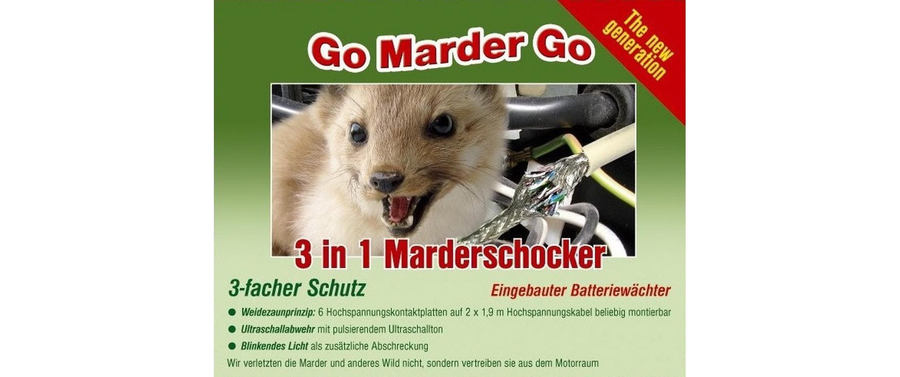 VR Technics Marderschock 3in1 (12V) Insektenfalle – 4 × 4 cm – Grün – Ultraschall, Hochspannung und Licht – für