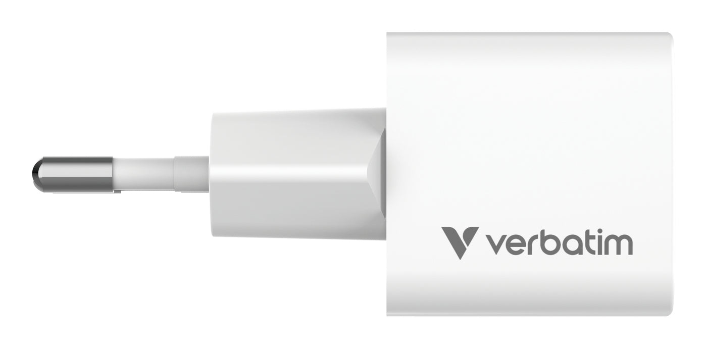 Verbatim 32396 USB-Ladegerät 20 W – USB-C×1 – PD 3.0, GaN – EU-Stecker (Typ C), Weiss
