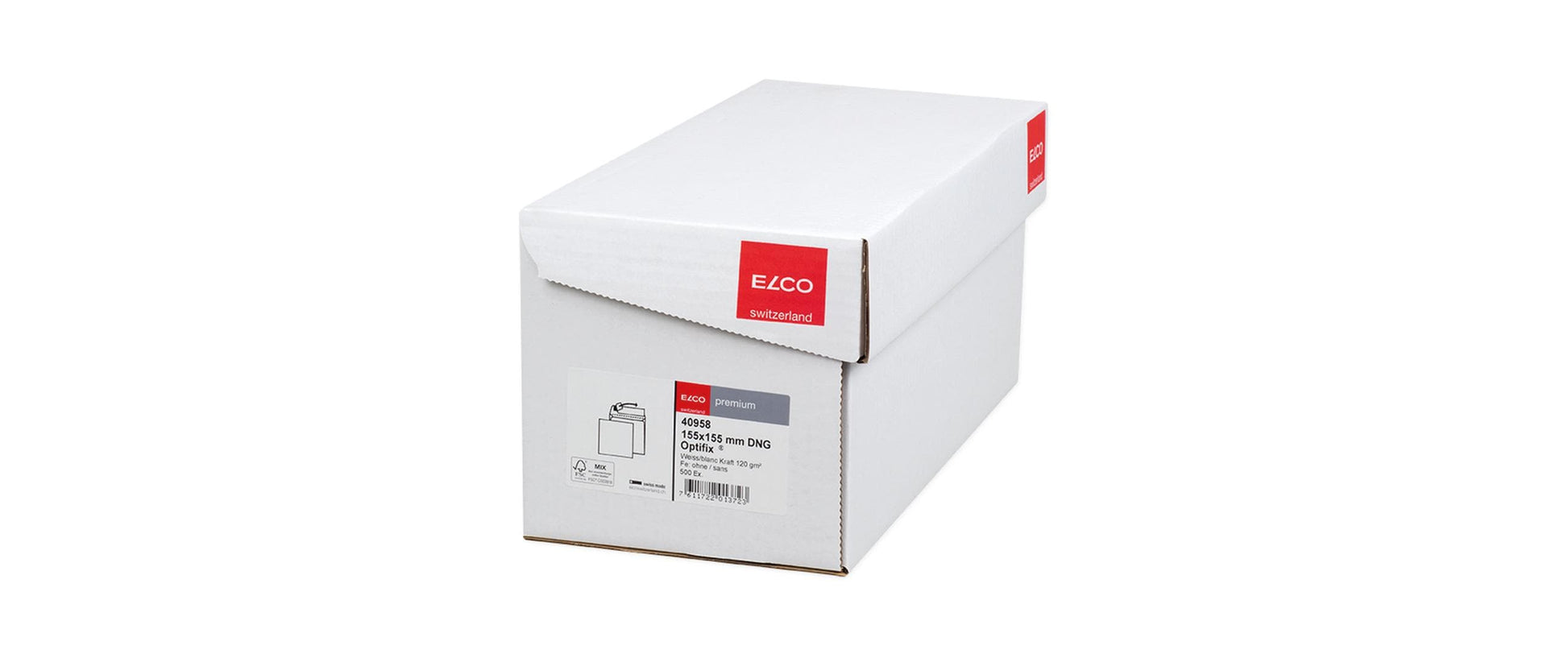 Elco Couvert 155 × 155 mm, ohne Fenster, selbstklebend, hochweiss, 120 g/m², mit Innendruck – 500 Stk.