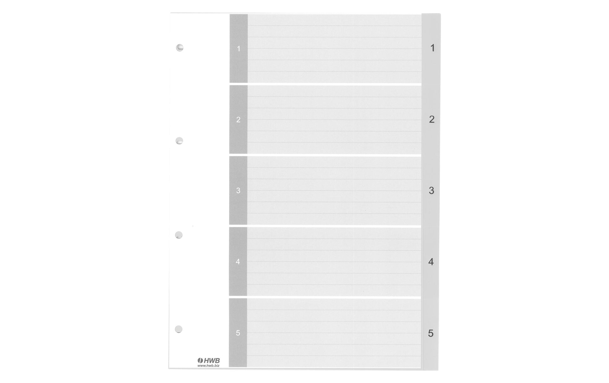 Hwb Register – nummeriert 1–5, PP, hellgrau
