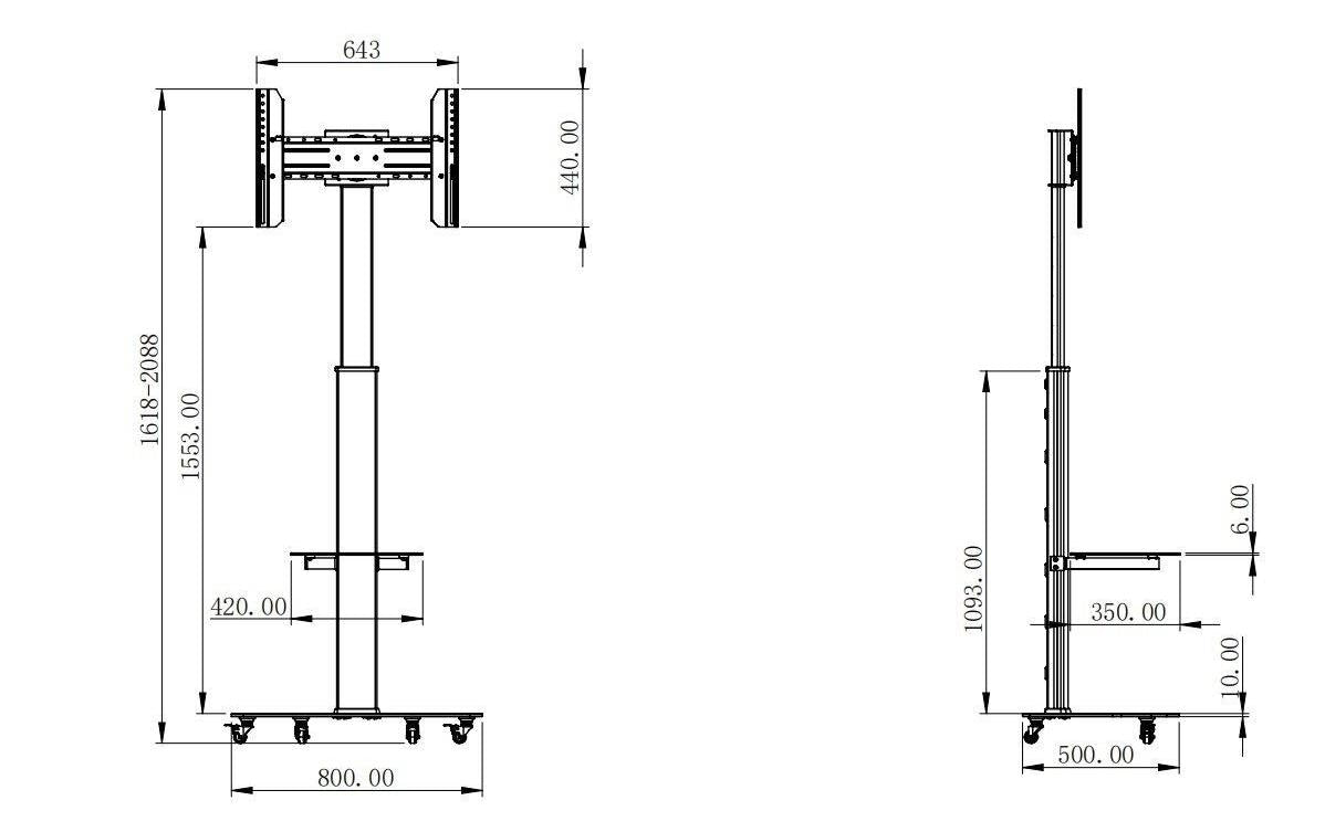 Audioraq Displayständer, schwenkbar, höhenverstellbar, für 45", VESA 600×400, bis 40 kg, schwarz