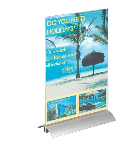 Durable Tischaufsteller – für A4 – Aluminiumstandfuss – transparent – Acryl – 212×323×85 mm
