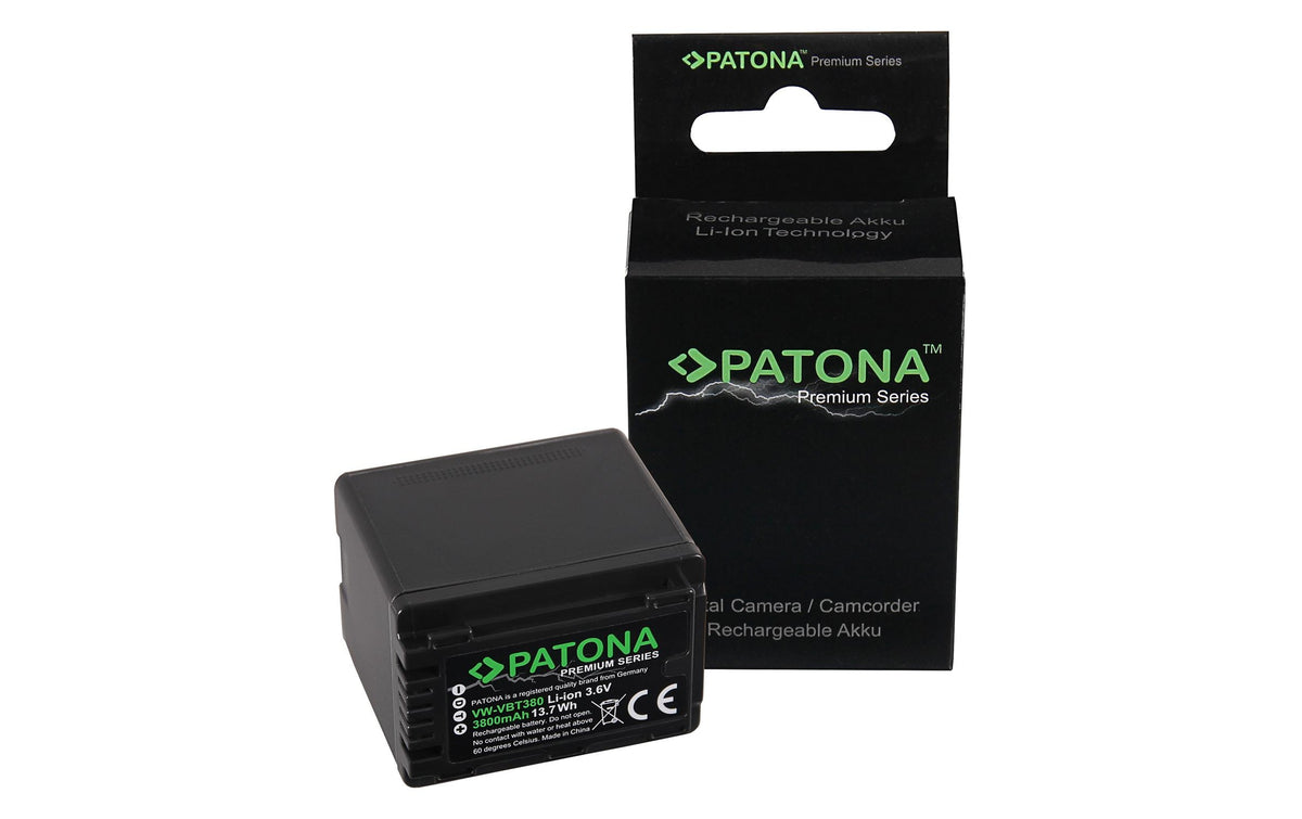 PATONA VBT380 Akku – 3,6 V, 3800 mAh – für Panasonic HC V110, V120, V160 und andere – Schwarz
