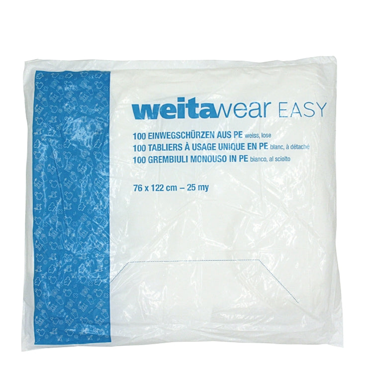 Weitawear Schürze – LDPE, 76×122 cm, Weiss, 100 Stück