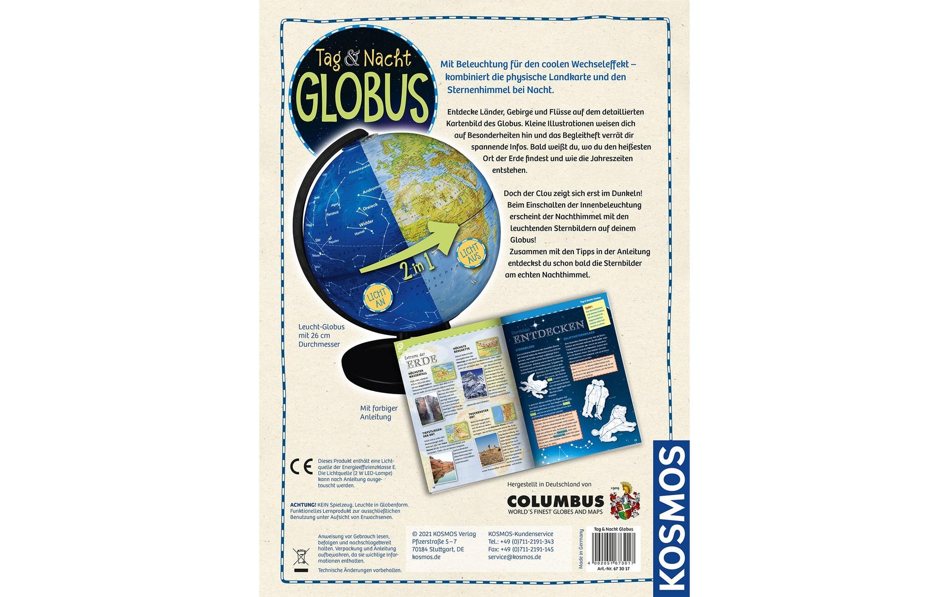 Kosmos Experimentier-Bausatz – Globus Tag & Nacht, Lichteffekte, netzbetrieben, ab 7 Jahren, Deutsch